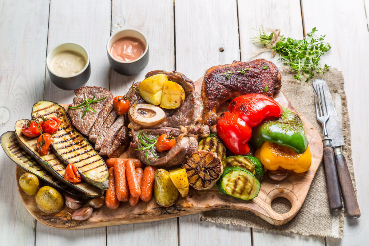 Plate of meat and vegetables